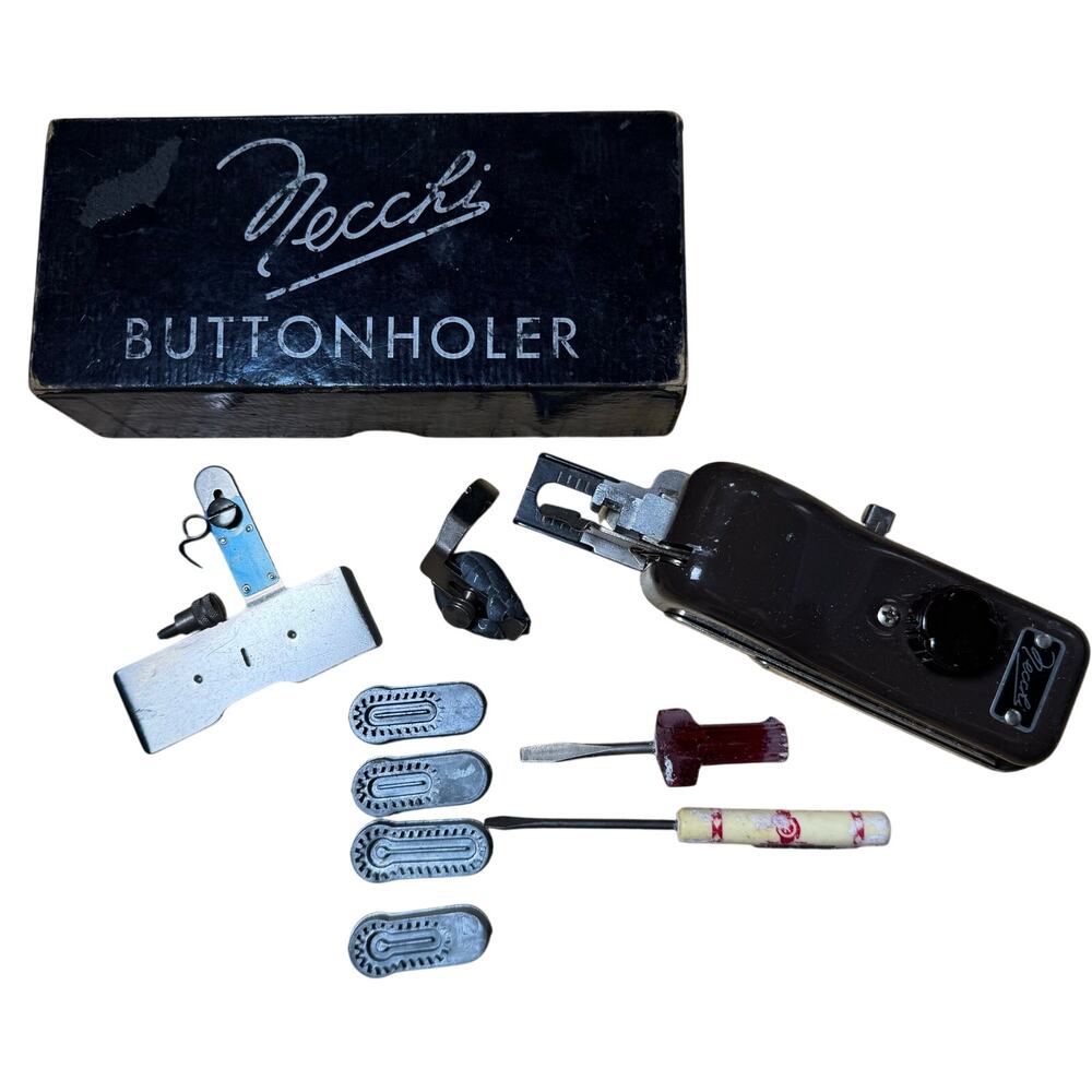Vintage Necchi Buttonholer Complete Set w/ Box Bakelite Italy As-Is